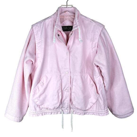 Vintage Casual Club Light Pink Chore Jacket Snaps Zipper Drawstrings Pockets MED - Picture 1 of 6